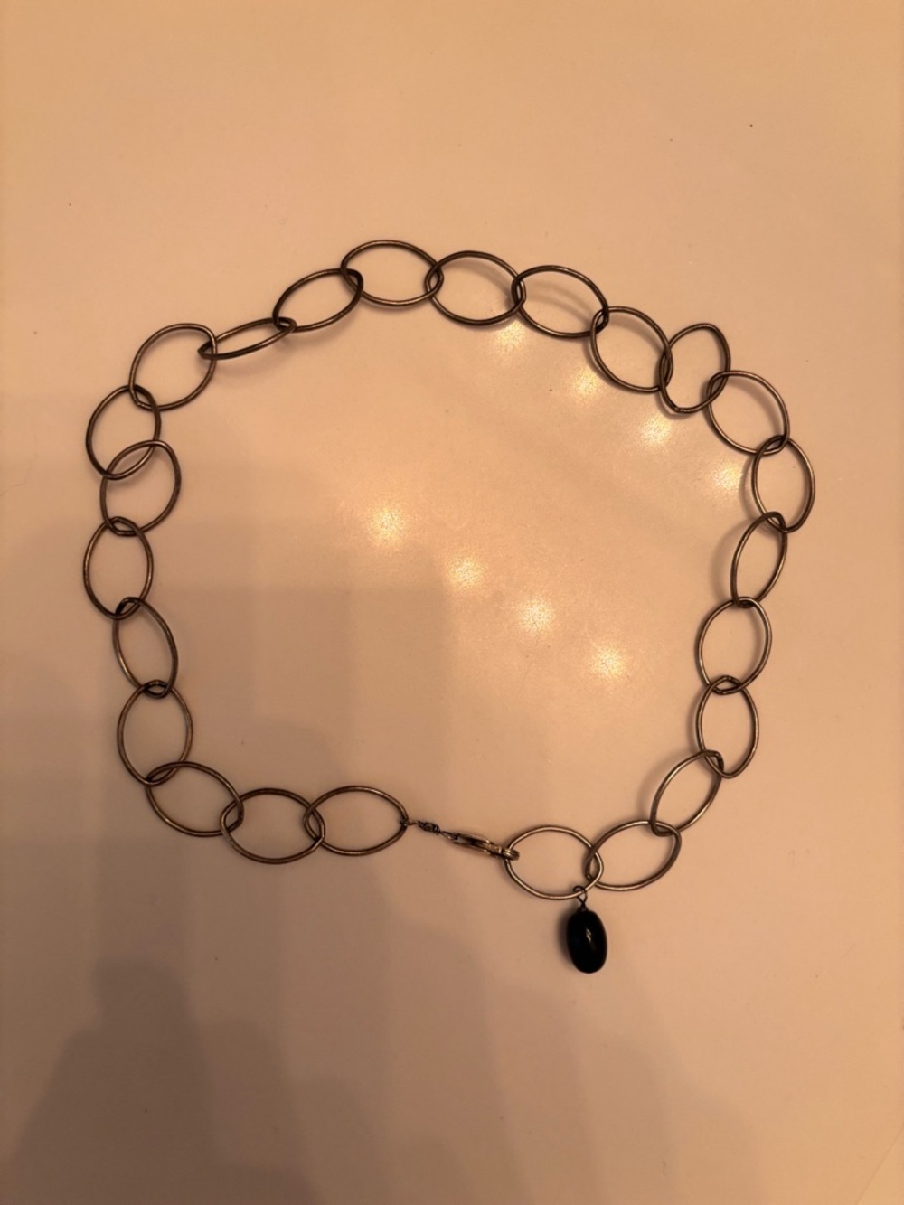 Vintage Silver Link Necklace with Black Charm